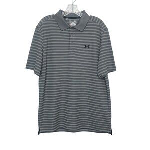 Under Armour HeatGear Golf Polo Shirt Mens Large Gray Striped Loose Fit